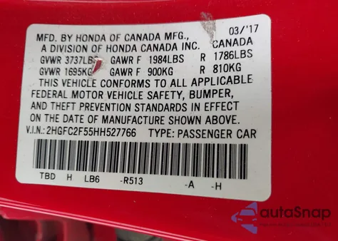 2017 Honda Civic Lx из США, поврежденный, VIN 2HGFC2F55HH527766